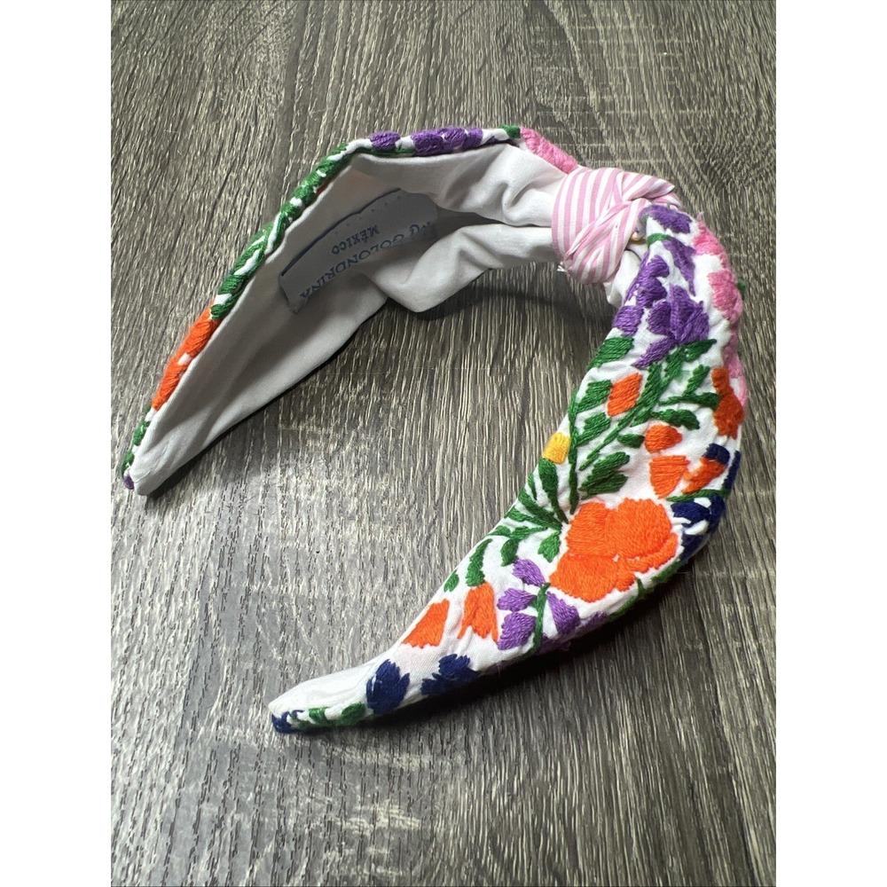 MI GOLONDRINA Hand Embroidered Knotted Headband Floral Stitched Embroidered Rare